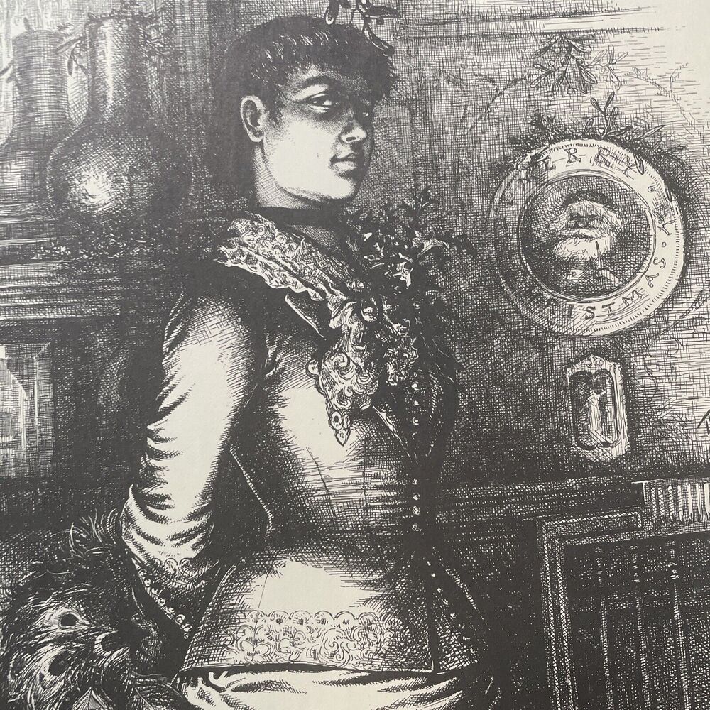 Christmas Flirtation Thomas Nast Woodblock Engraved Print 1882 Harper's Rare